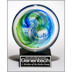 Art Glass disk with blue and light green accents