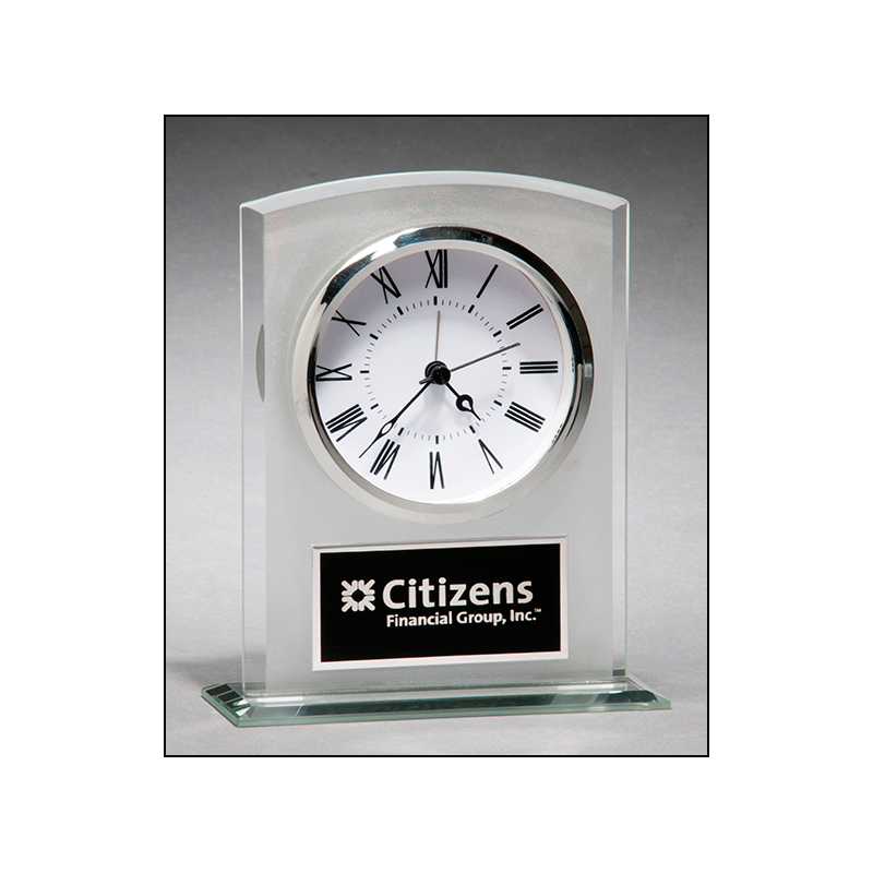 Glass Clock with Frosted Top and Polished Edges and Base - BC985