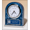 Blue Marbleized Acrylic Clock with Polished Silver Base and Matching Blue and Silver Engraving Plate BC980