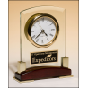 Beveled Glass Desktop Clock, Rosewood Piano FInish Base with Gold Metal Accents BC872