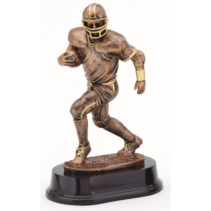 Football Runner- Bronze and Gold Resin Sculpture on Dark Brown Base