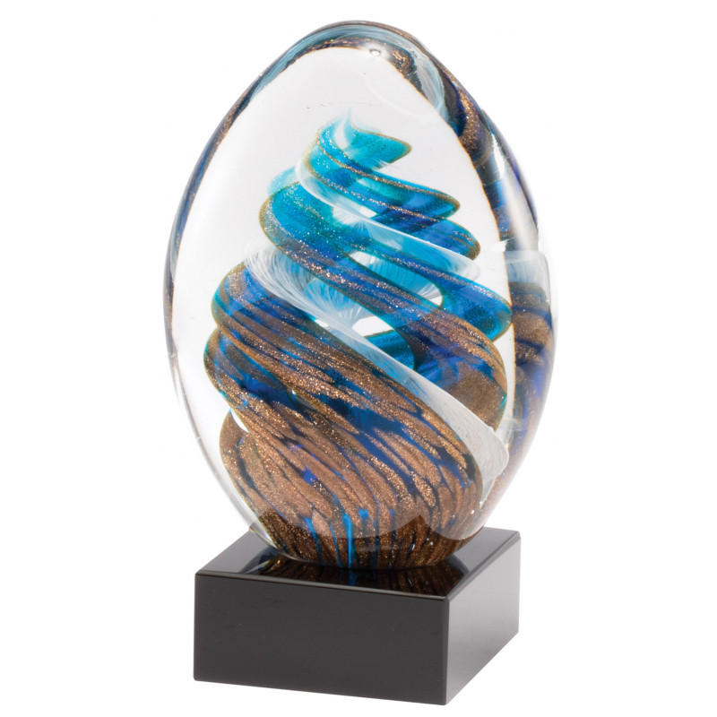 Aqua & Gold- Hand Blown Art Glass Sculpture