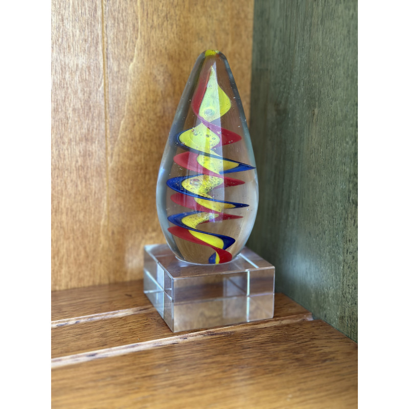 Colorful Egg-Shaped Art Glass Award on Clear Base