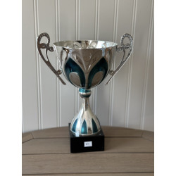 Blue & Silver Cup Trophy on Black Base