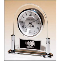 Desk Clock with Beveled Glass, Silver Metal Base, Three Hand Movement - BC999